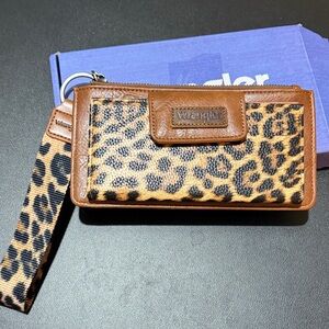 Wrangler Leopard-Print Wristlet Wallet in Brown and Black